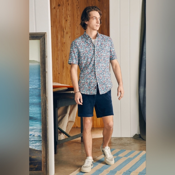 💘Faherty Short-Sleeve Breeze Shirt Linen Blend in Seafoam Beach Blossom Size XL - Picture 4 of 10